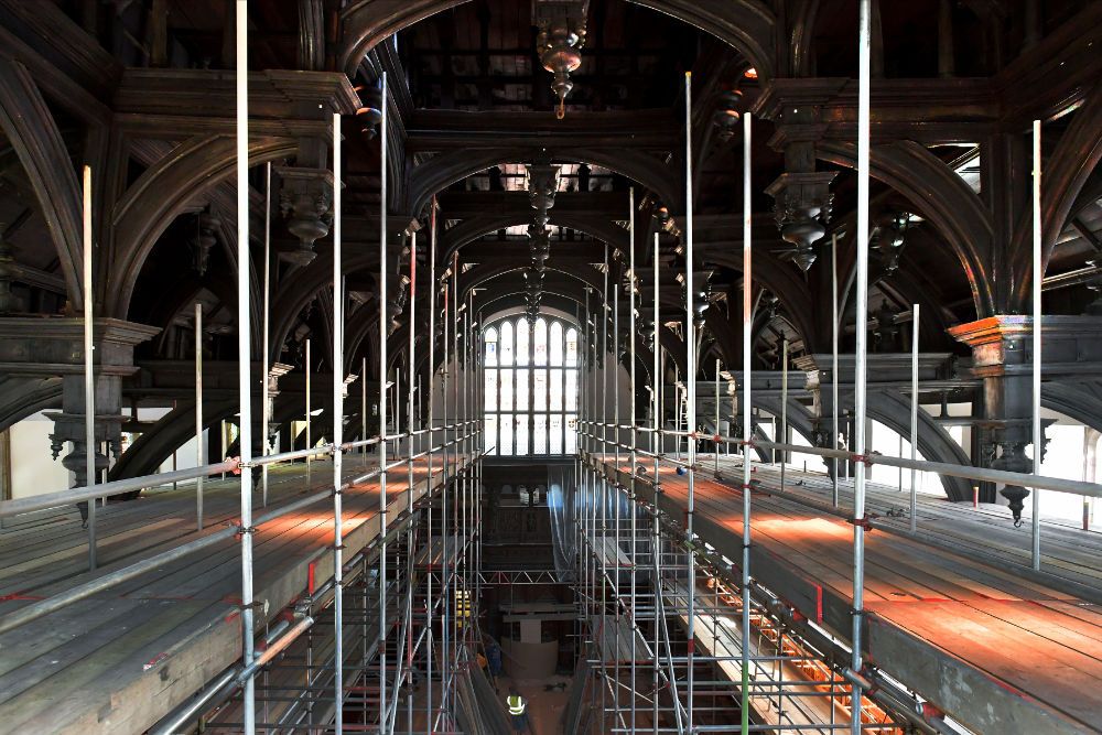 The Hall Roof in Scaffolding